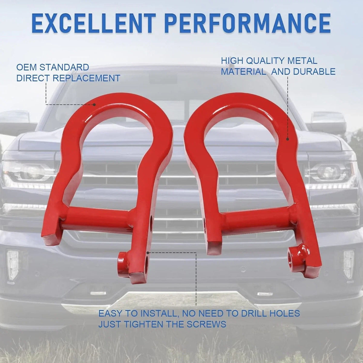 Pair of Red/Black Tow Hooks for Chevy Silverado GMC Sierra 1500 (2007–2019) 84192871