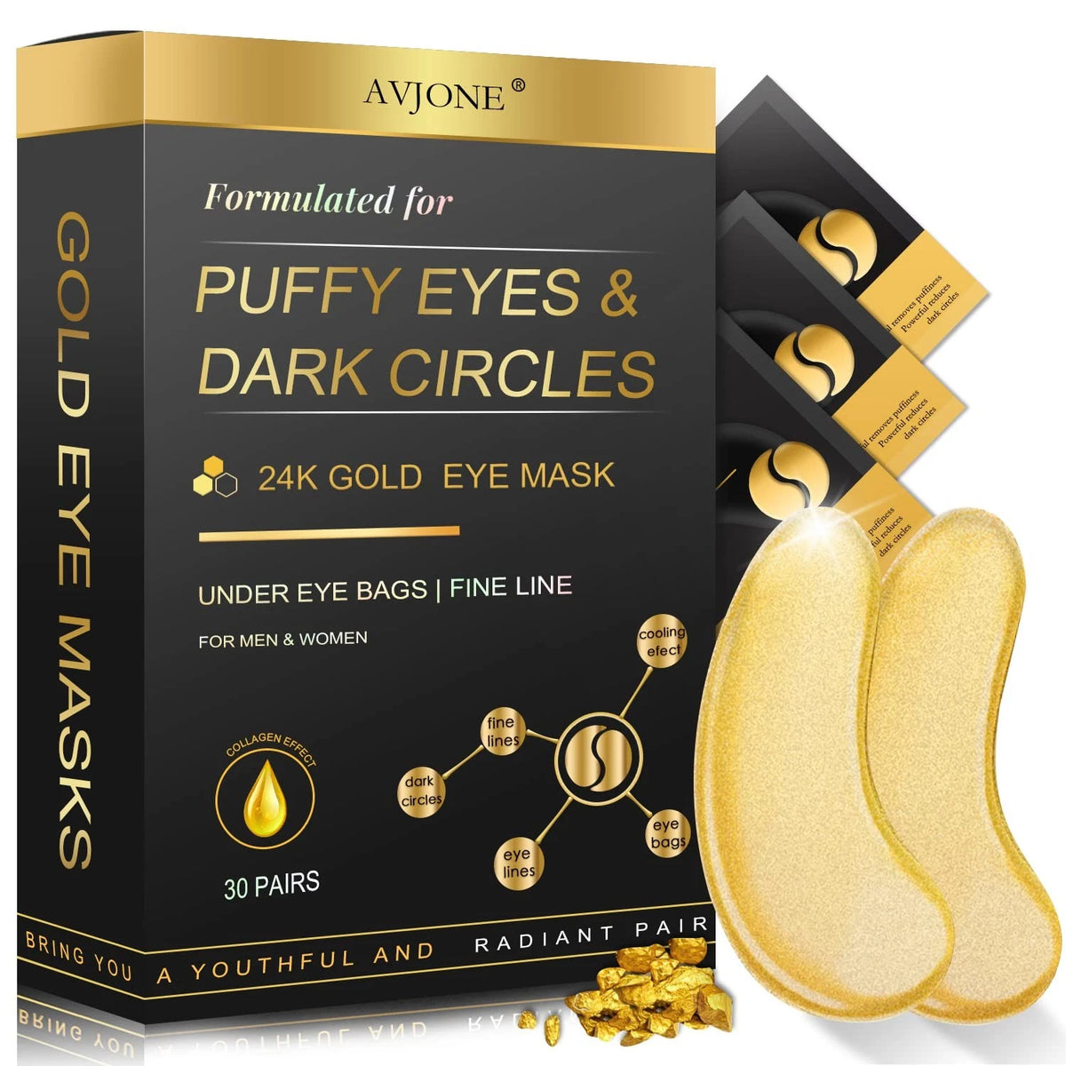 30 Pairs of 24K Gold Under Eye Patches for Collagen Treatment