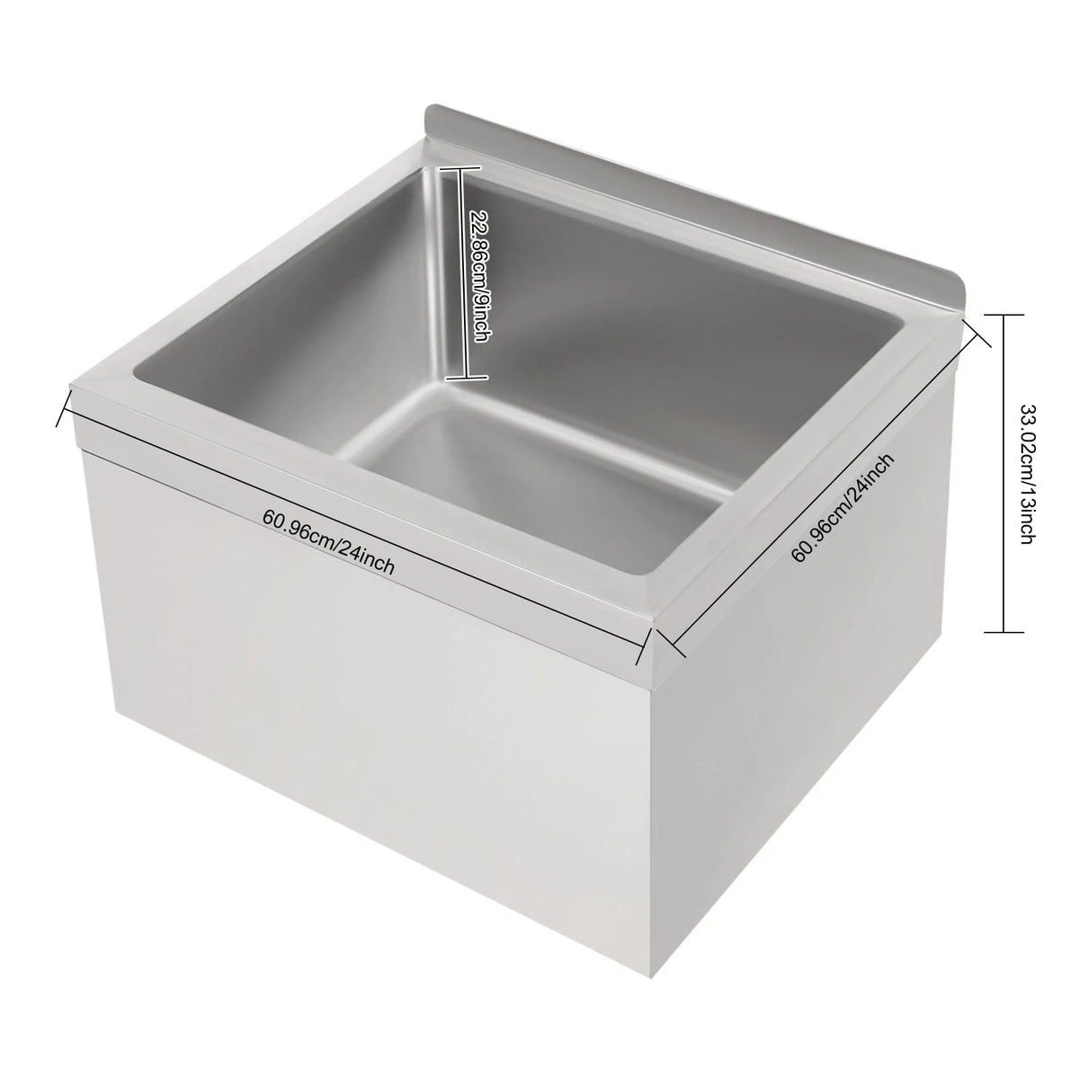 Stainless Steel Mop Sink 24x24x13in with Drain Hose for Commercial Use
