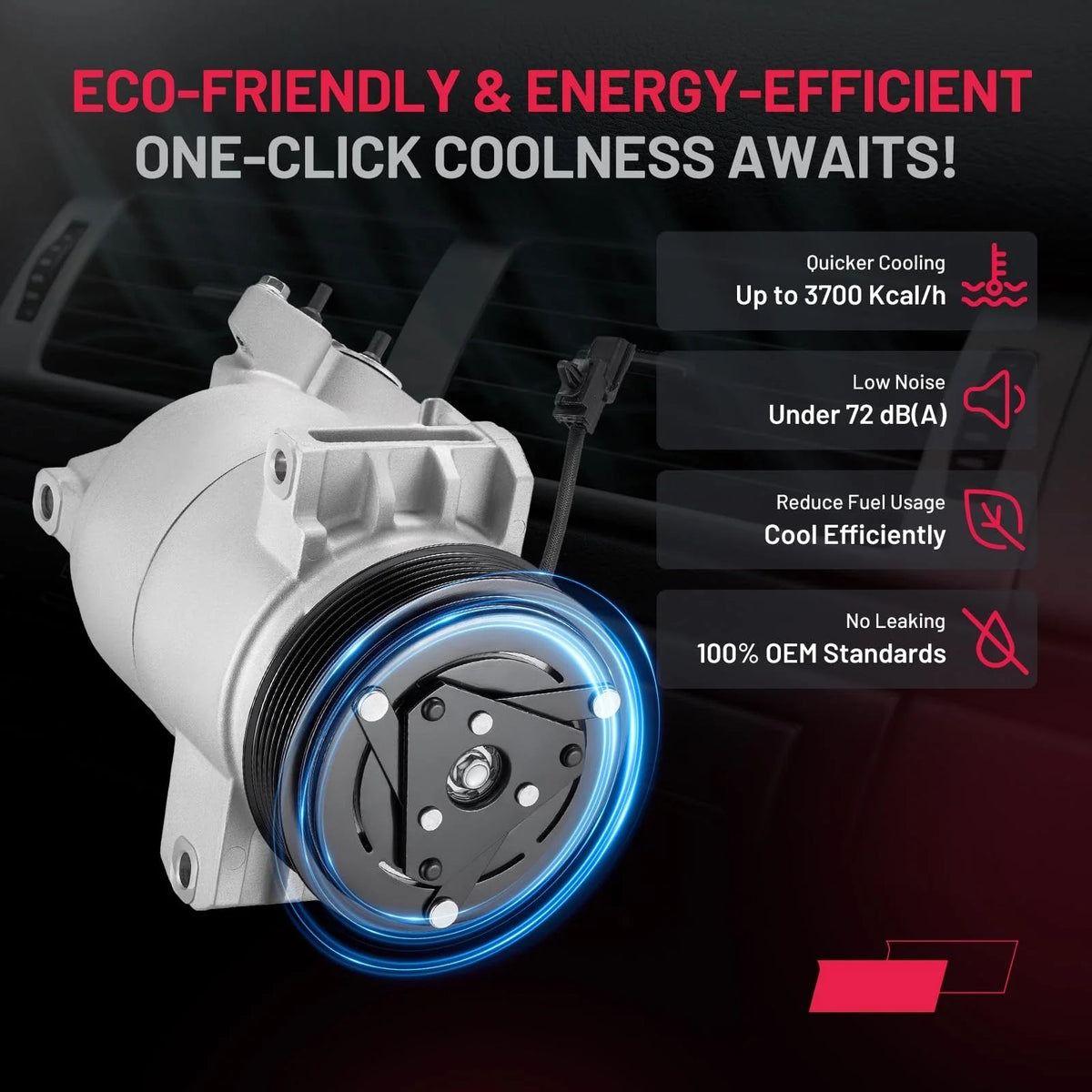 AC Compressor w/ 6-Groove Pulley for Nissan NV200 (2013–2021) Chevy City Express (2015–2018)