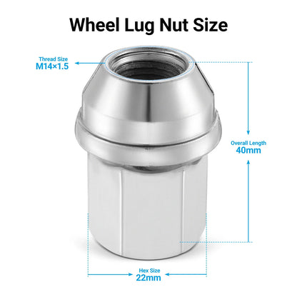 24x Chrome Lug Nuts M14x1.5 for Chevy Silverado Tahoe Suburban Colorado (2000–2023)