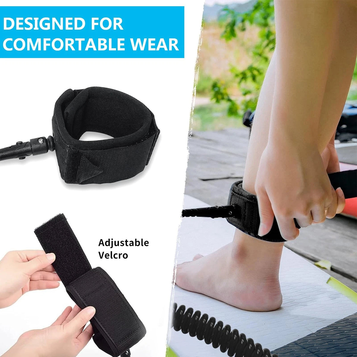 10ft Coiled SUP Leash for Surfboard (General) - Black