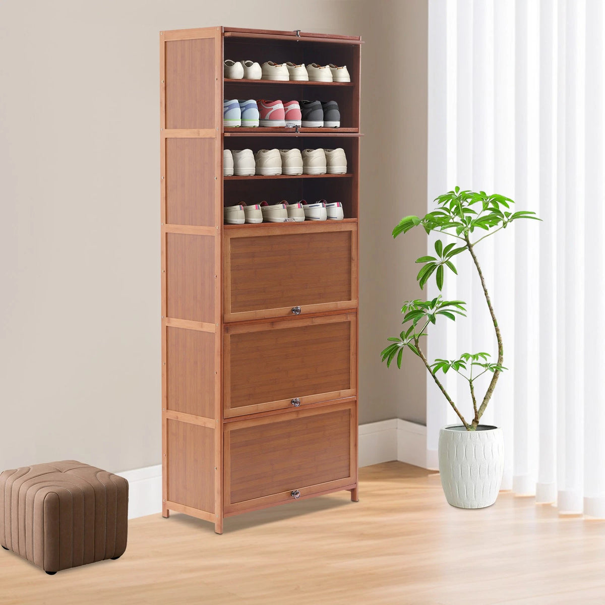 10-Tier Bamboo Shoe Rack Organizer for Home Storage (No Part Numbers)