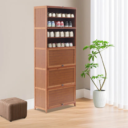 10-Tier Bamboo Shoe Rack Organizer for Home Storage (No Part Numbers)