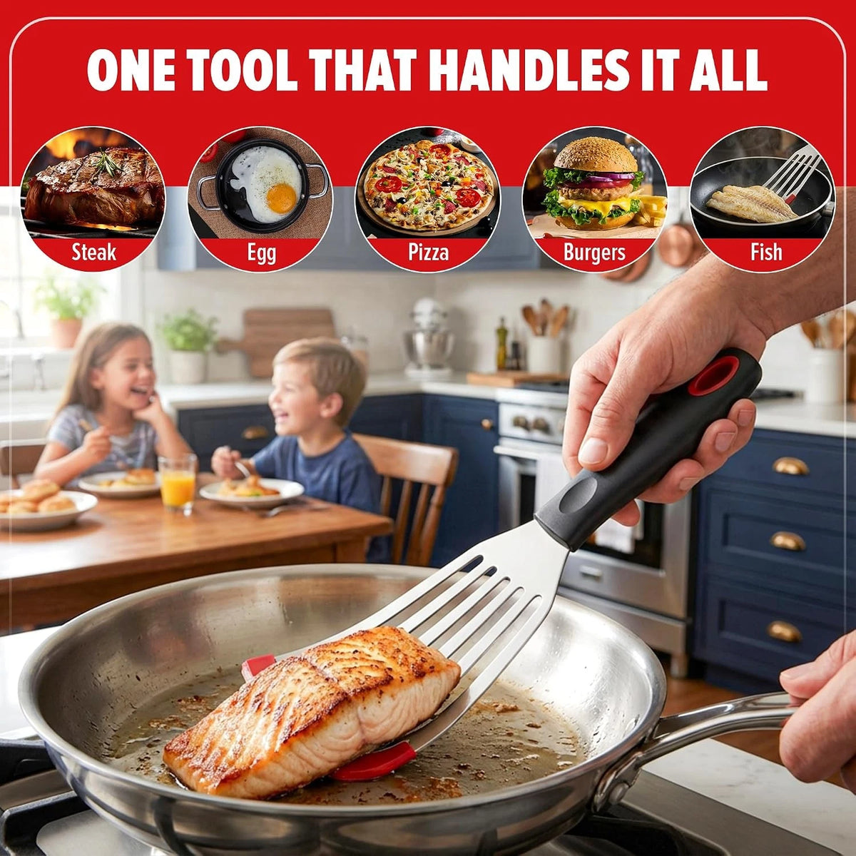 2X Silicone Fish Spatula for Heat Resistance and Stainless Steel Turner