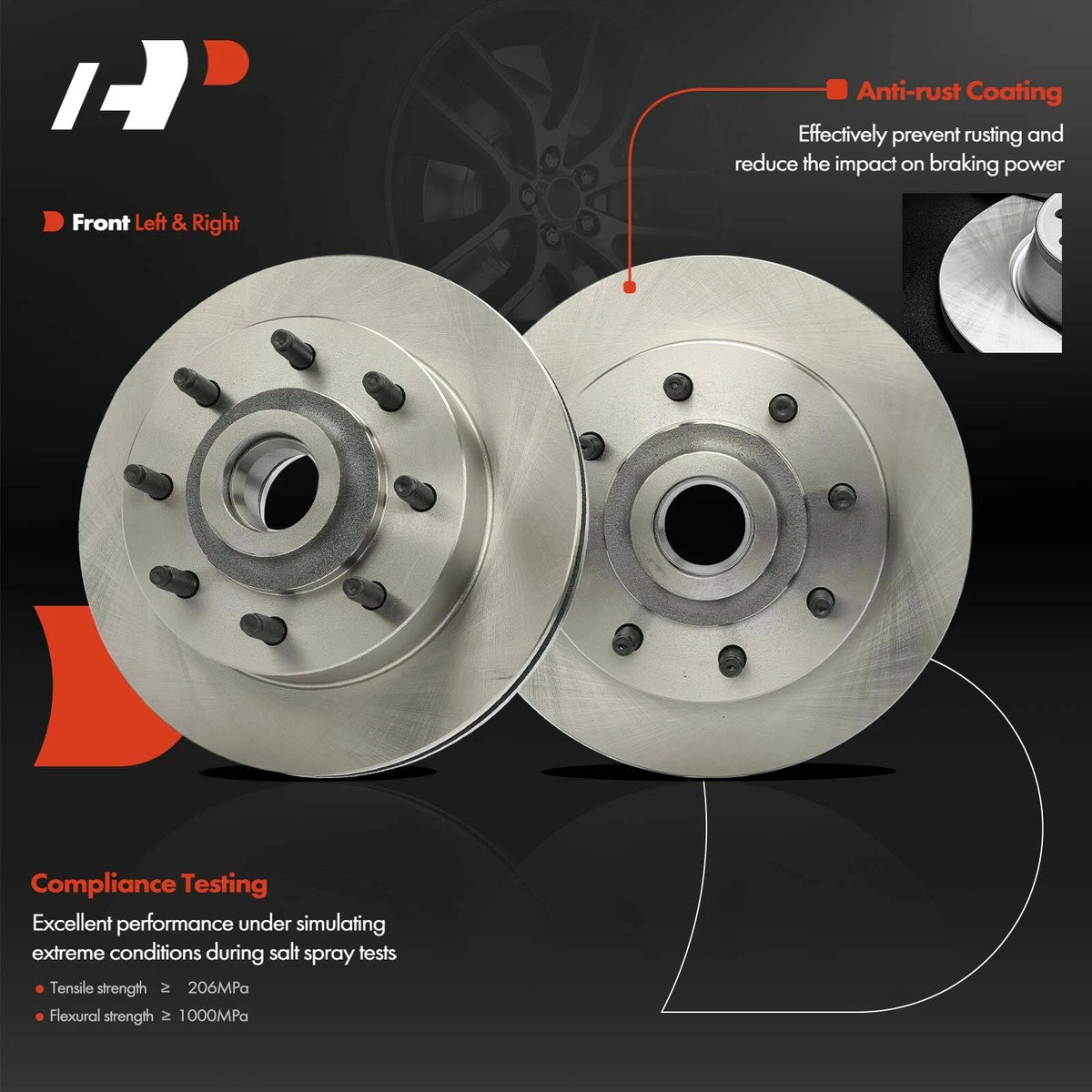 Set of 2 Front Disc Brake Rotors & Ceramic Pads for Dodge Ram 2500 Van (1999–2003) - 5398, BR5398, 60040086, Z36655, 12167040, D655