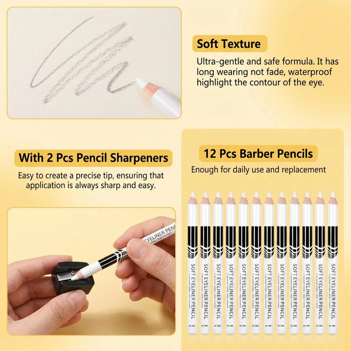 12Pcs White Barber Pencil Set for Barbering Tools (14cm x 2.1cm)
