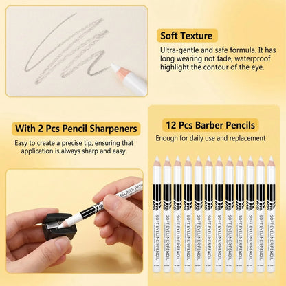 12Pcs White Barber Pencil Set for Barbering Tools (14cm x 2.1cm)