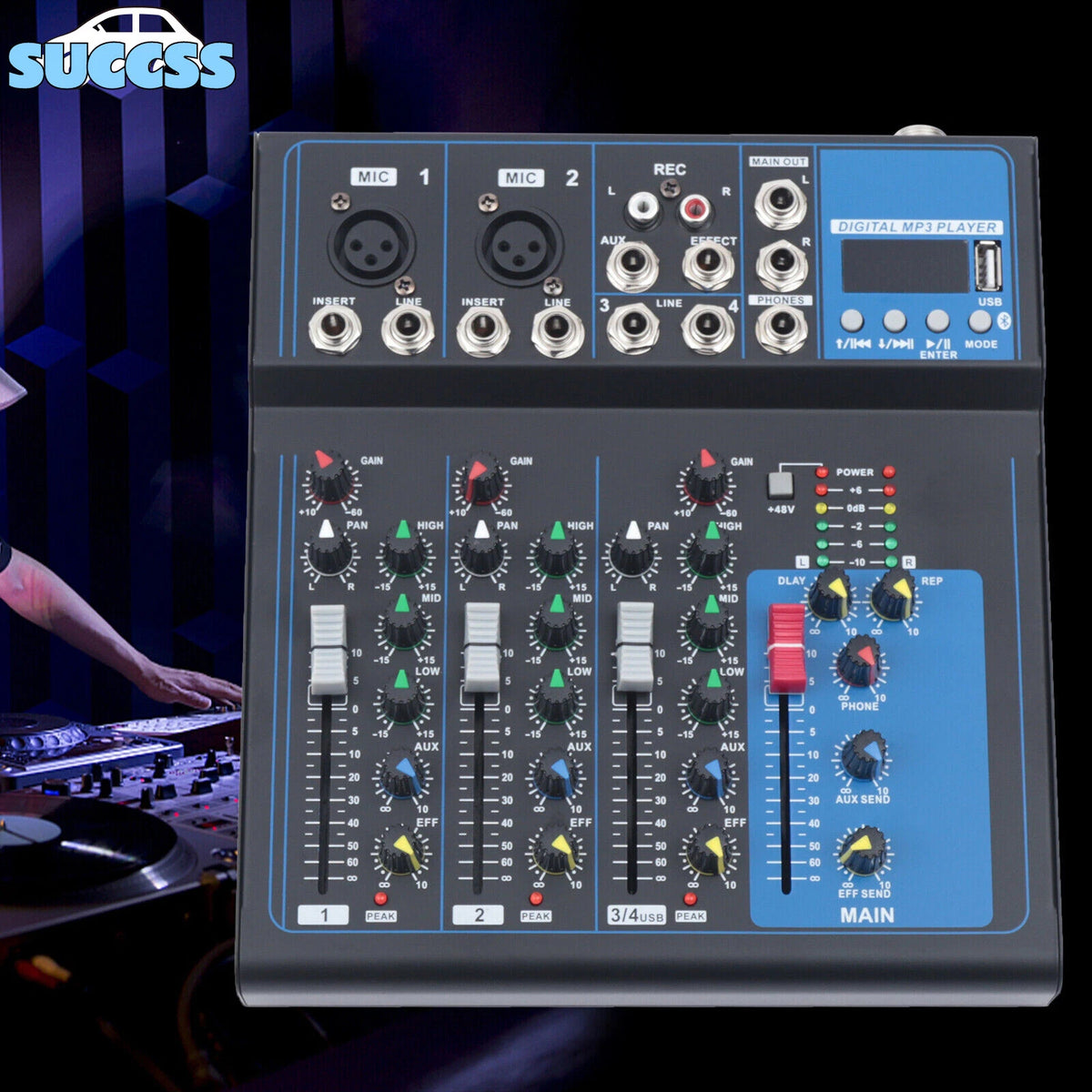 4-Channel Bluetooth Audio Mixer for DJ Live Sound Mixing Console