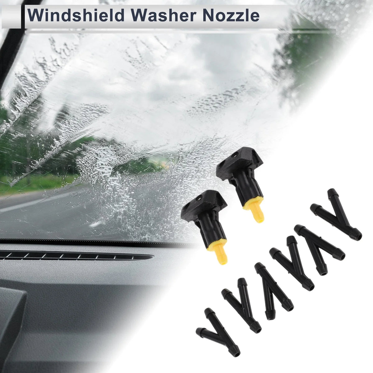 Set of 6 Windshield Washer Nozzles w/ Hose Connector for Nissan