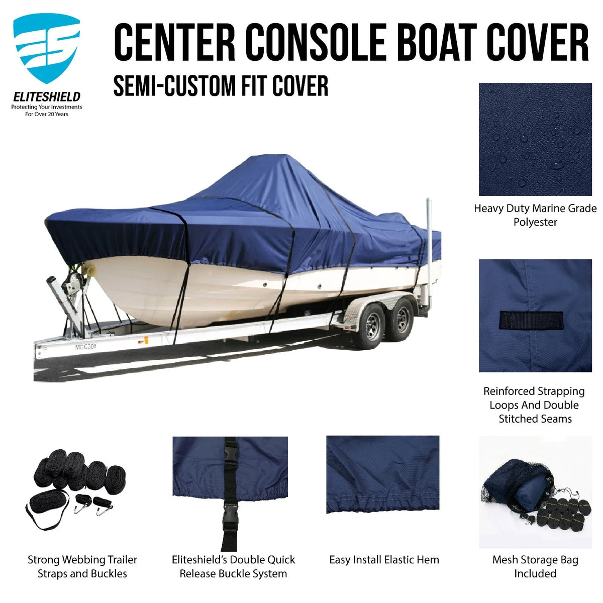 Waterproof Center Console Boat Cover for Blazer 2220 Bay (Trailerable)