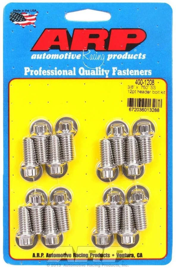 Set of 16 ARP 400-1208 Stainless Steel Header Bolt Kit 3/8 x .750 UHL for Automotive