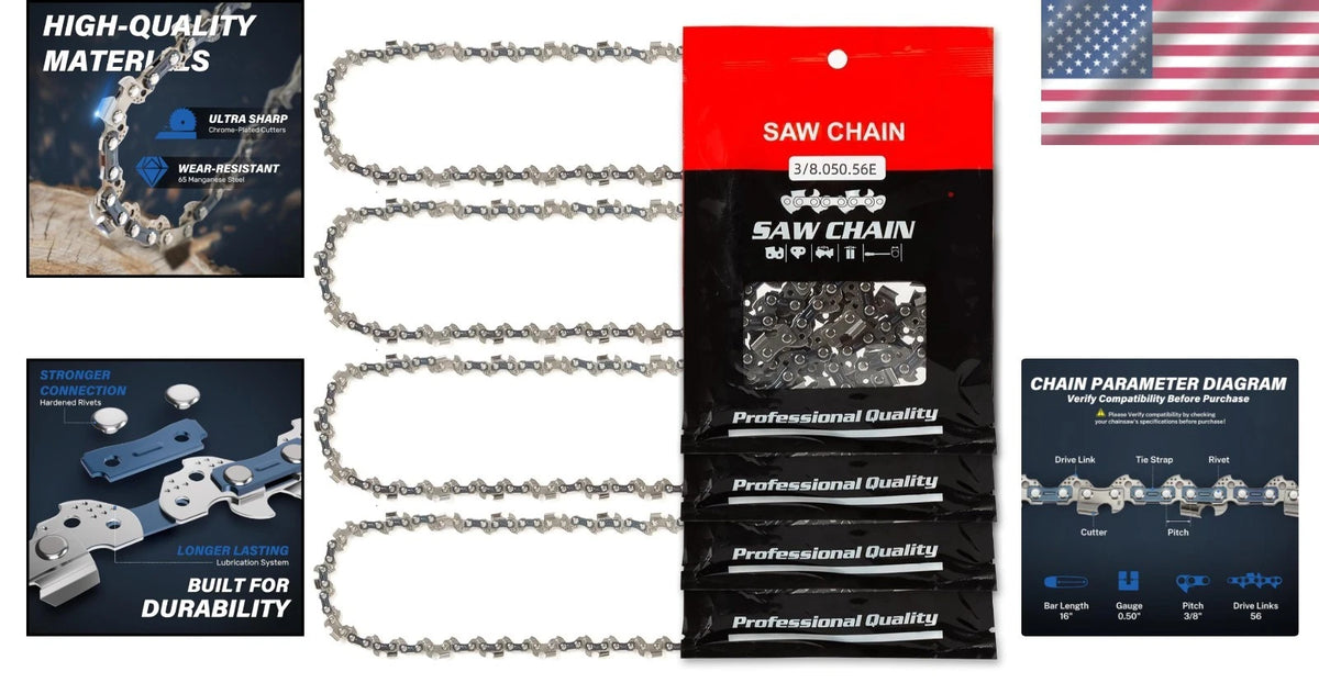 Set of 4 Durable 16 Inch Chainsaw Chains for Craftsman & Echo