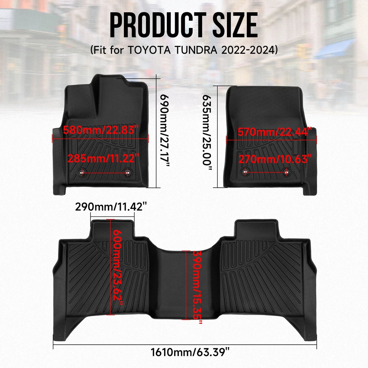 Set of 3 TPE Rubber Waterproof Floor Mats for Toyota Tundra Crew Max Cab (2022–2025)