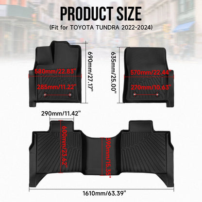 Set of 3 TPE Rubber Waterproof Floor Mats for Toyota Tundra Crew Max Cab (2022–2025)