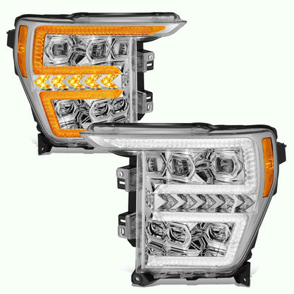 LED Sequential Chasing Projector Chrome Amber Headlights for Ford F-150 (2021–2023)