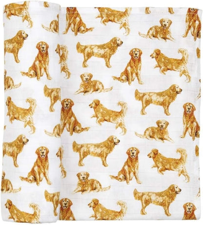 Mud Pie Golden Retriever Print Muslin Baby Blanket 47" x 47"