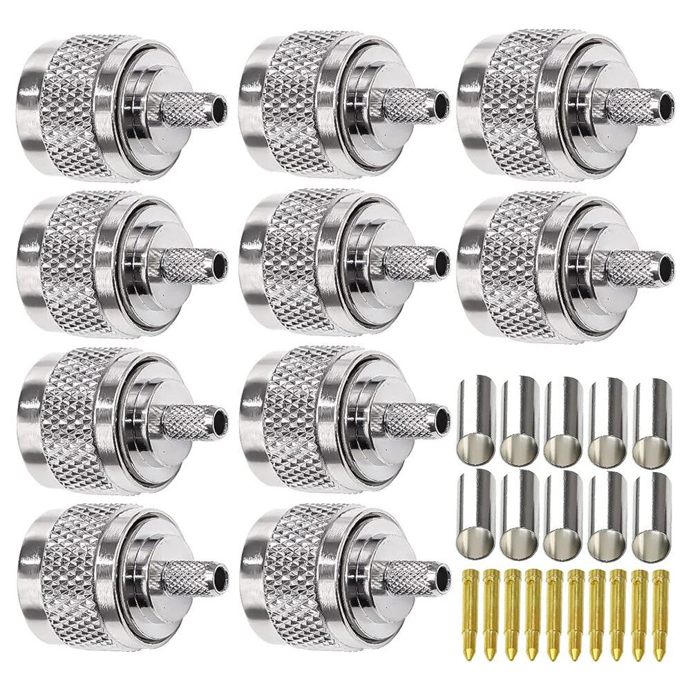 10X N Male Plug Crimp RF Connector for RG58 RG142 LMR195 RG400 Cable