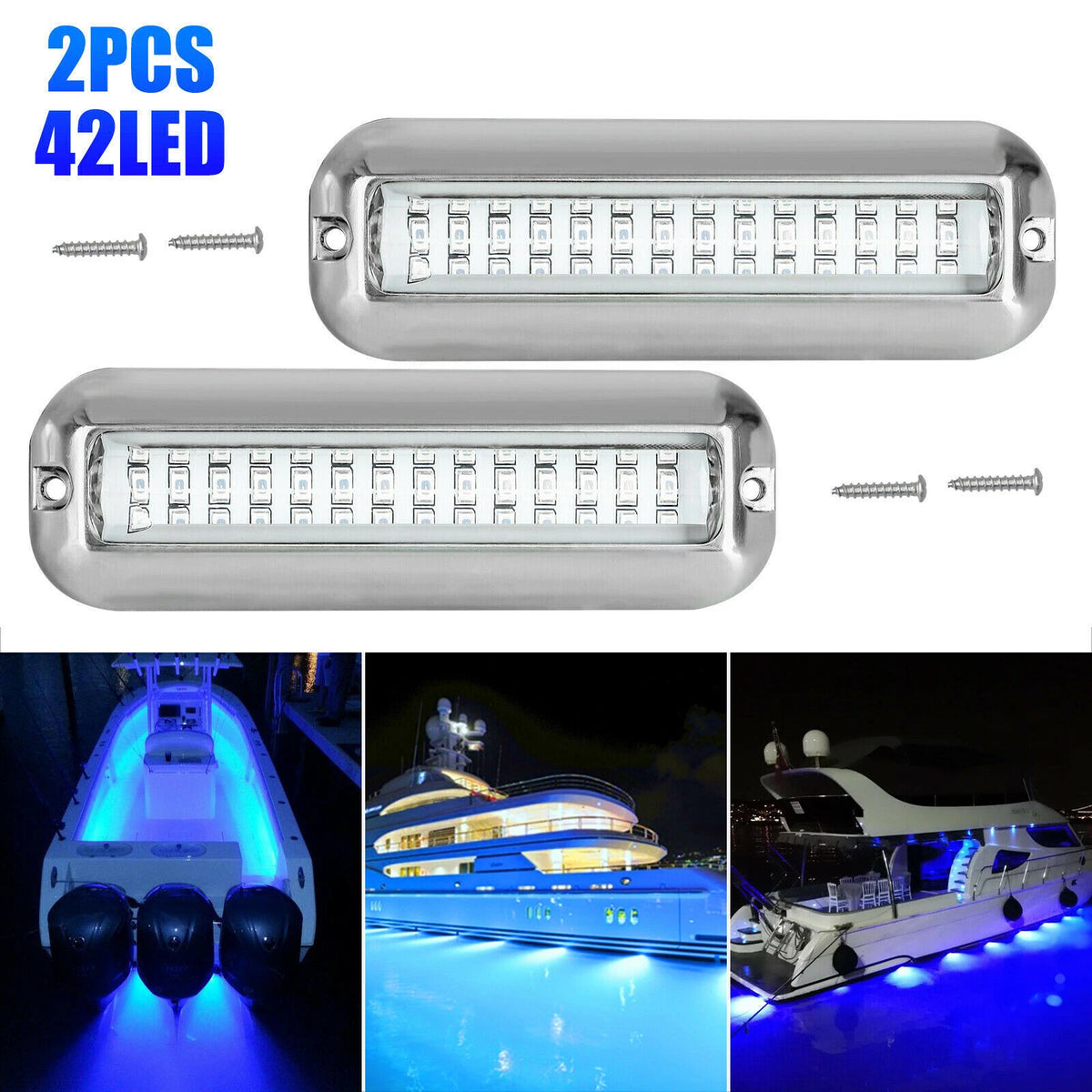 2X 42 LED Blue Underwater Boat Marine Transom Lights for Pontoon