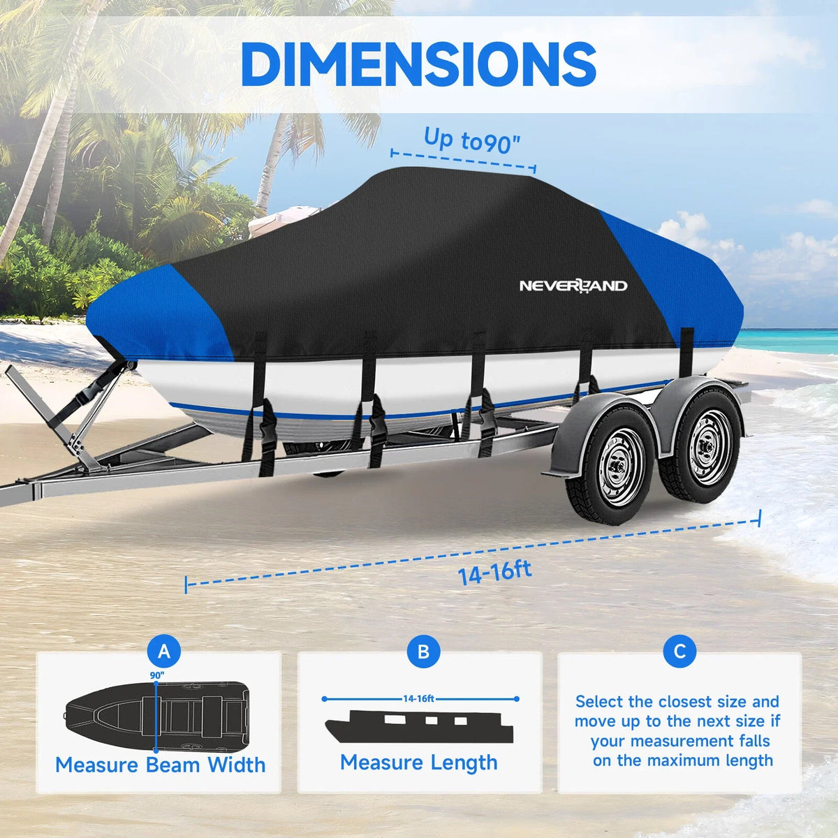 Trailerable Boat Cover for V-Hull Runabout Pontoon (14-24ft) UV Waterproof
