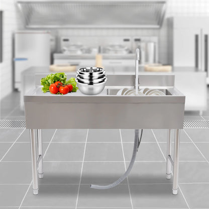 Freestanding Single Bowl Kitchen Sink with Faucet & Drainboard