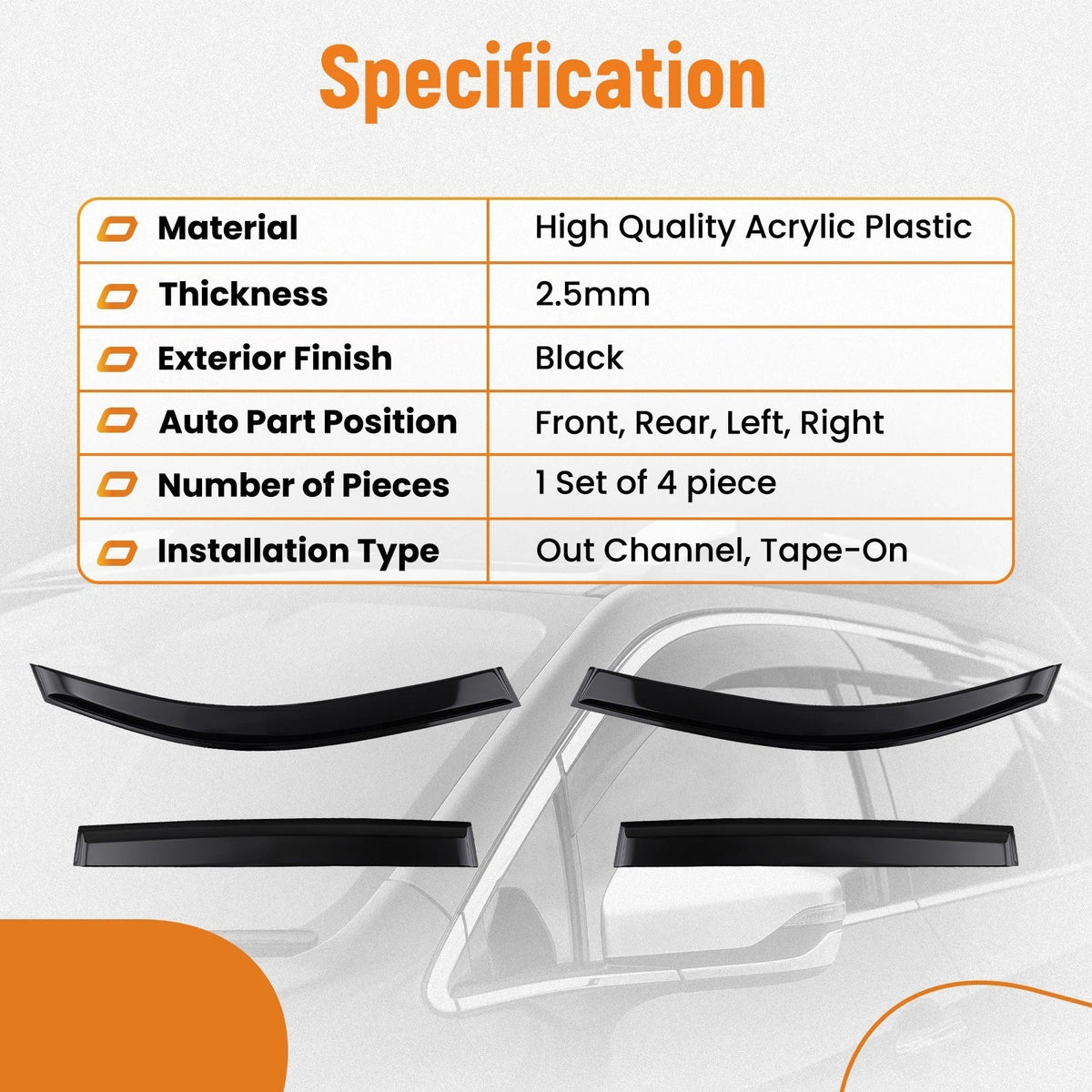 4X Side Window Visors for Subaru Forester (2019–2024) Rain Guards Wind Deflectors