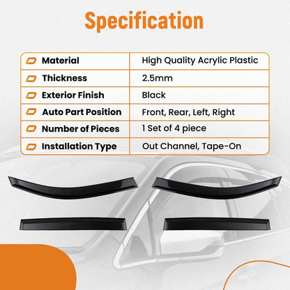 4X Side Window Visors for Subaru Forester (2019–2024) Rain Guards Wind Deflectors