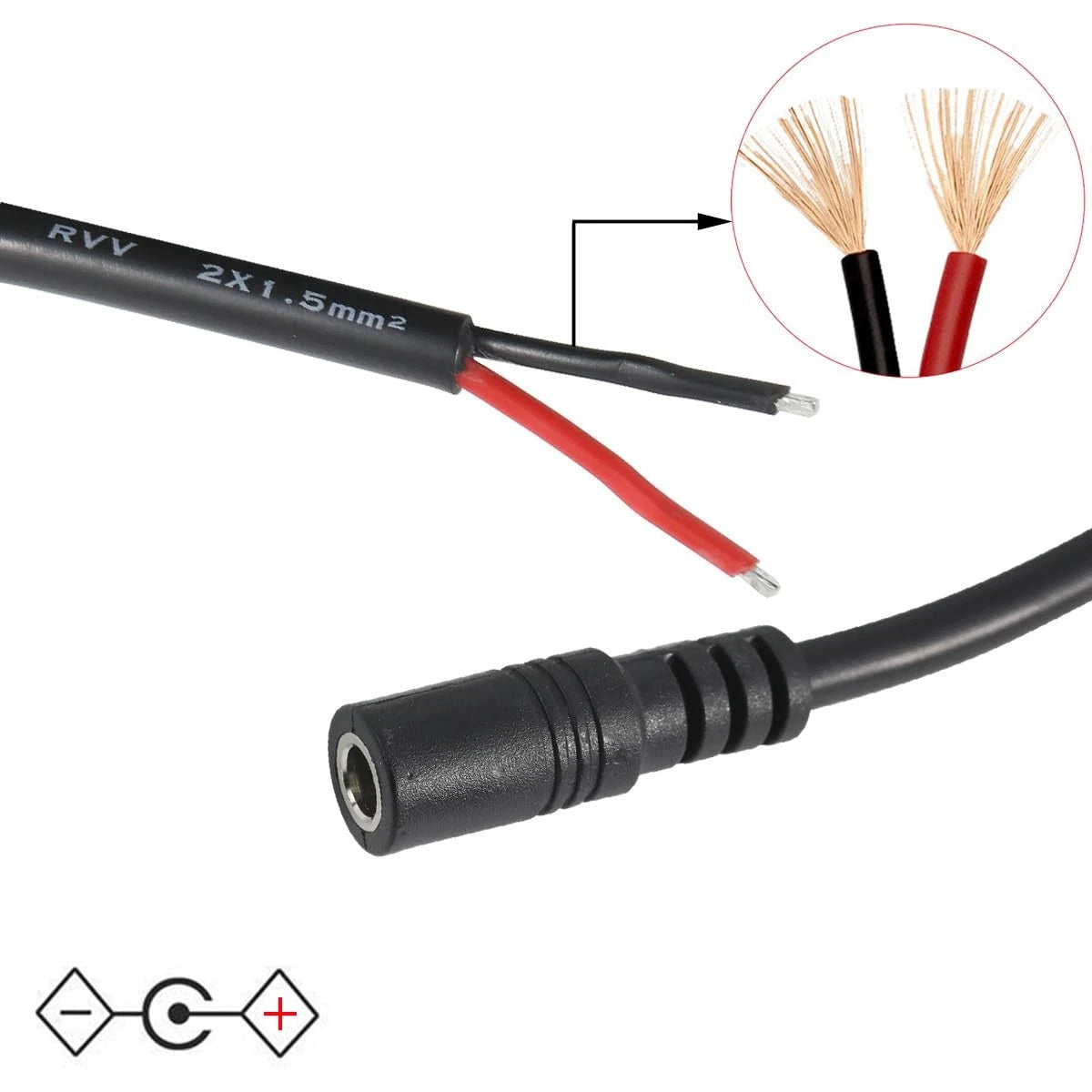 2X 3FT 14AWG 15A 12V DC Power Pigtails Cable for 5.5mm x 2.1mm