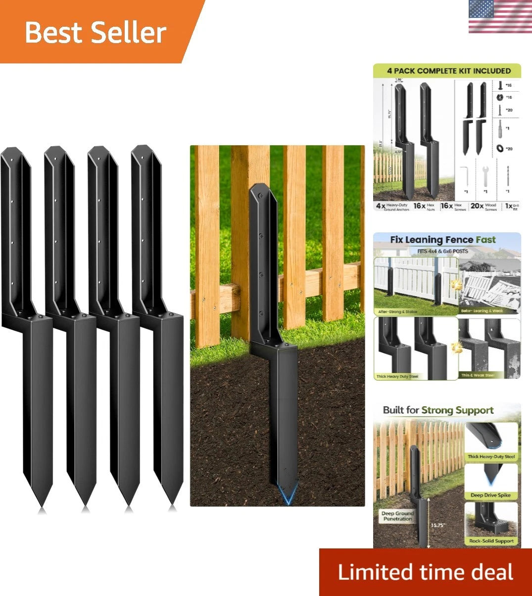 4 Pack Heavy Duty Steel Fence Post Repair Kit for 4x4 & 6x6