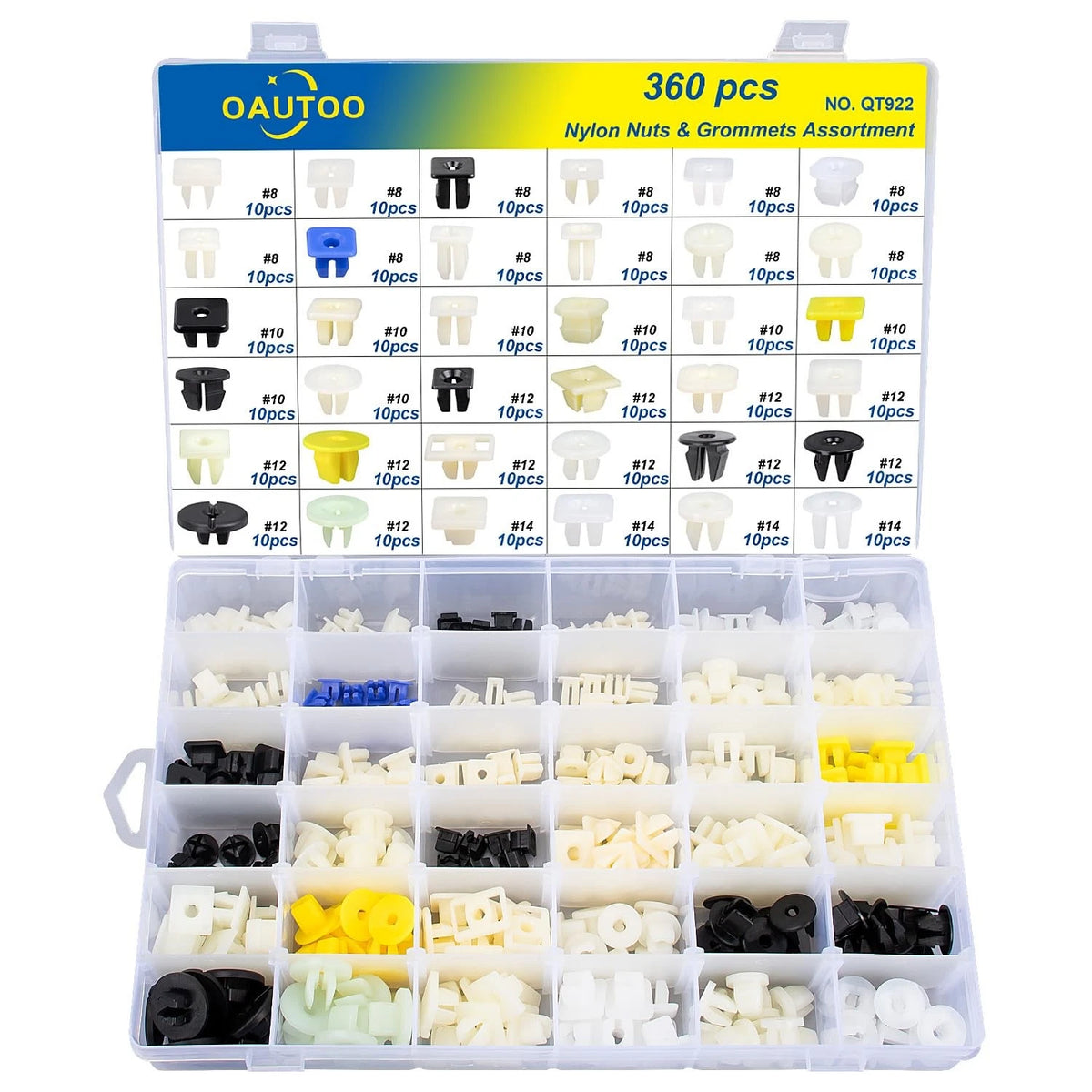 360pcs Nylon Grommet Nut Assortment for Automotive (Universal)