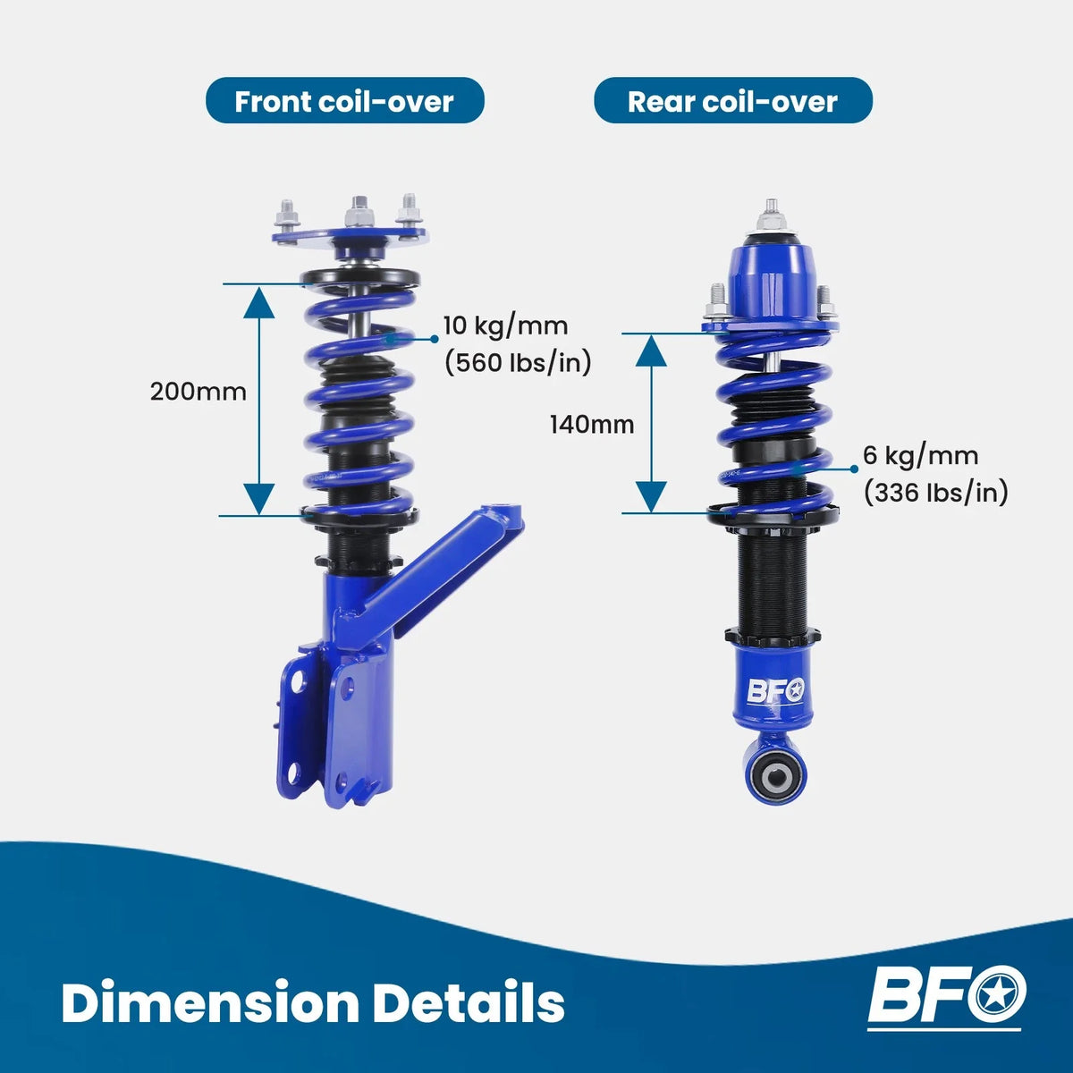 BFO Adjustable Coilover Lowering Kit for Honda Civic Si EM2 (2001–2005)
