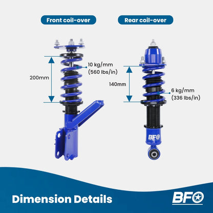BFO Adjustable Coilover Lowering Kit for Honda Civic Si EM2 (2001–2005)