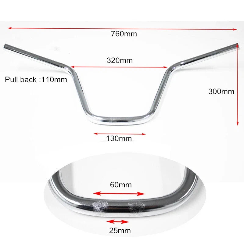 Chrome 7/8" Ape Hanger Handlebars for Cruiser Bobber Bicycle