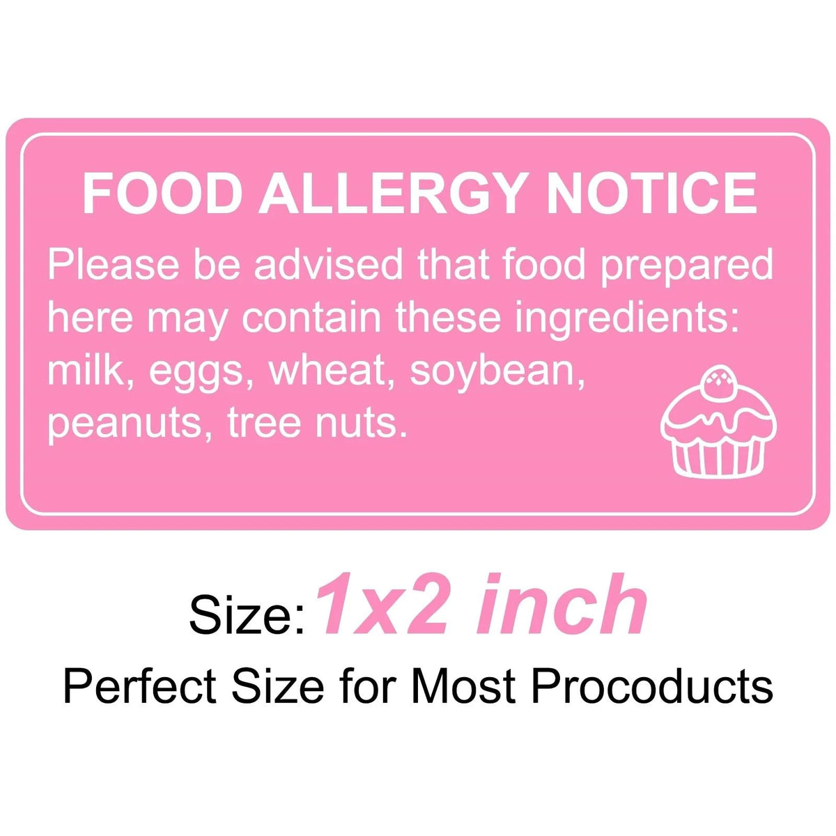 500 Pcs Food Allergy Stickers 1x2 Inch Pink and White