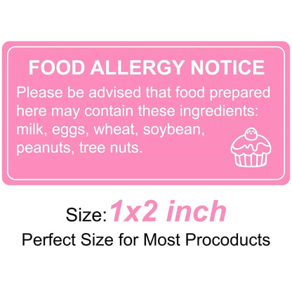 500 Pcs Food Allergy Stickers 1x2 Inch Pink and White