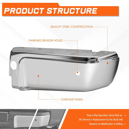 Chrome Rear Right Bumper End for Ford F250-F450 SD (2008–2016) w/Park Sensor Cutouts