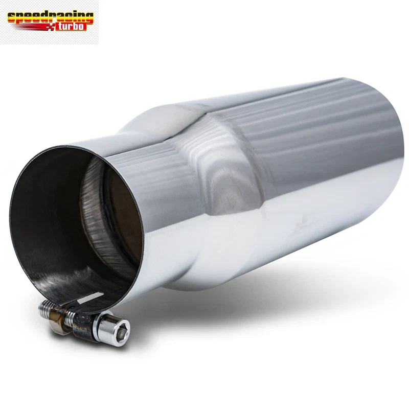 15" Chrome Slant Exhaust Pipe for Universal Fit (5" Inlet, 7" Outlet)