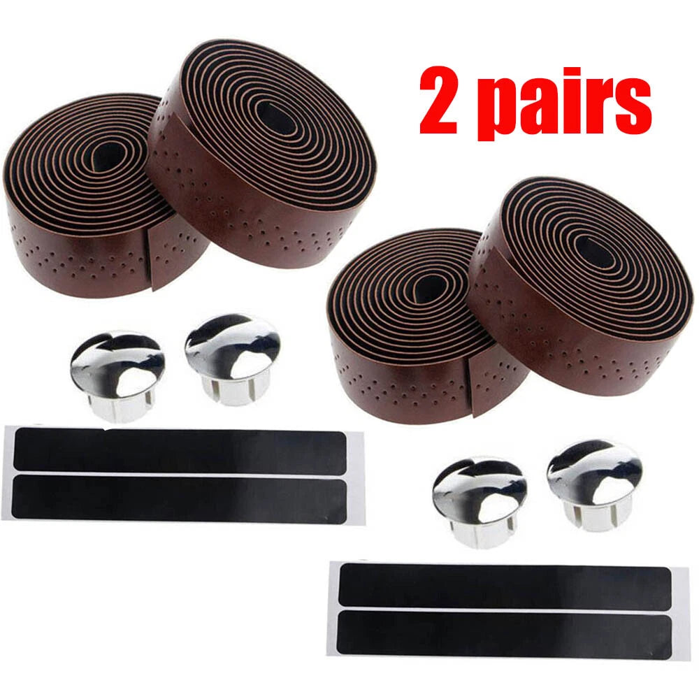 2X Handlebar Tape for Bicycle Road Bike PU Leather Grip Wrap