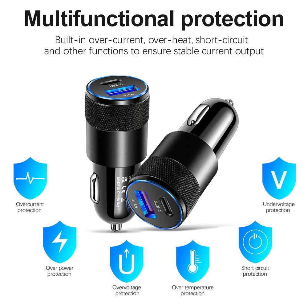 2 Port PD USB C Fast Charging Car Charger Adapter for iPhone 14 13 12 11