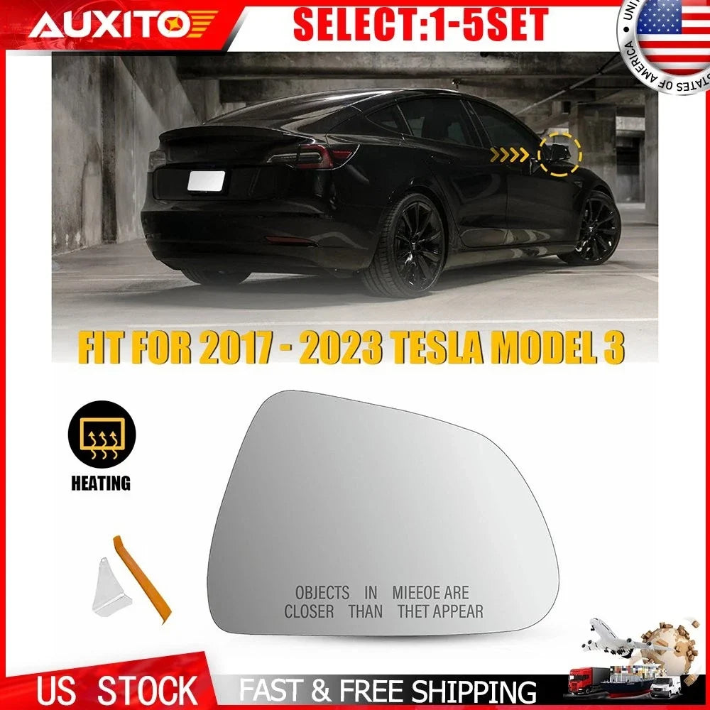 Passenger Side Heated Mirror Glass with Backing Plate for Tesla Model 3 (2017–2024)