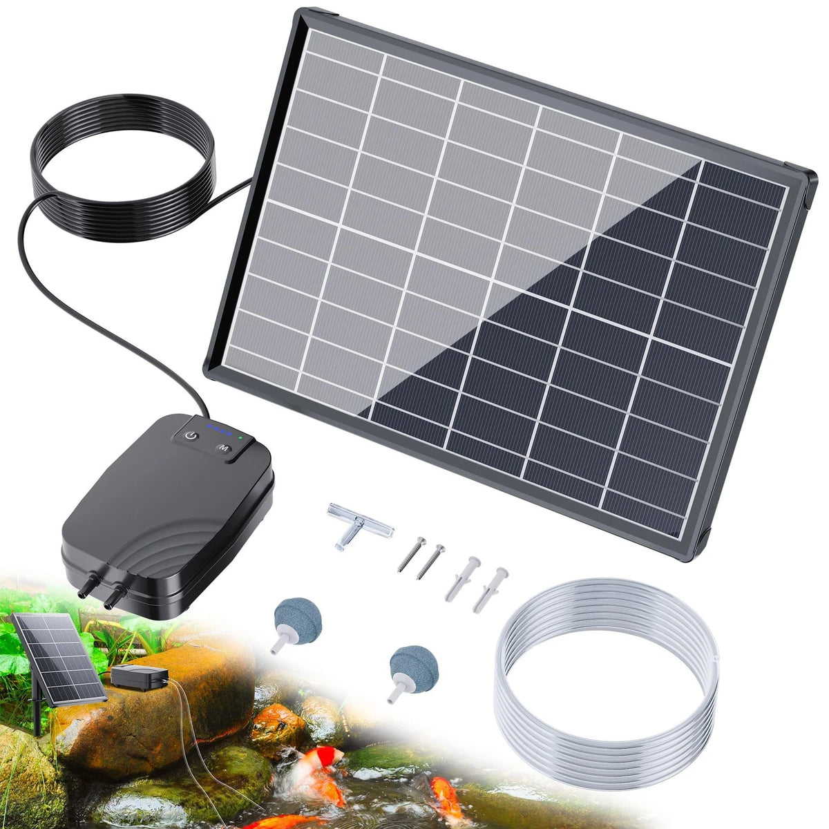 8W Solar Pond Aerator for Pond Use (Battery Backup, 4400mAh)