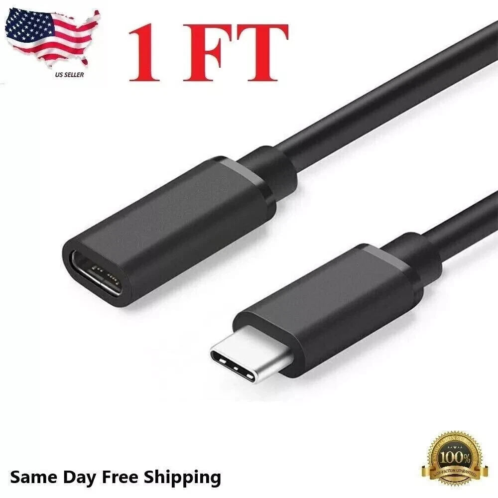 USB 3.1 Type C Male to USB-C Female Extension Cable 1 Feet Black