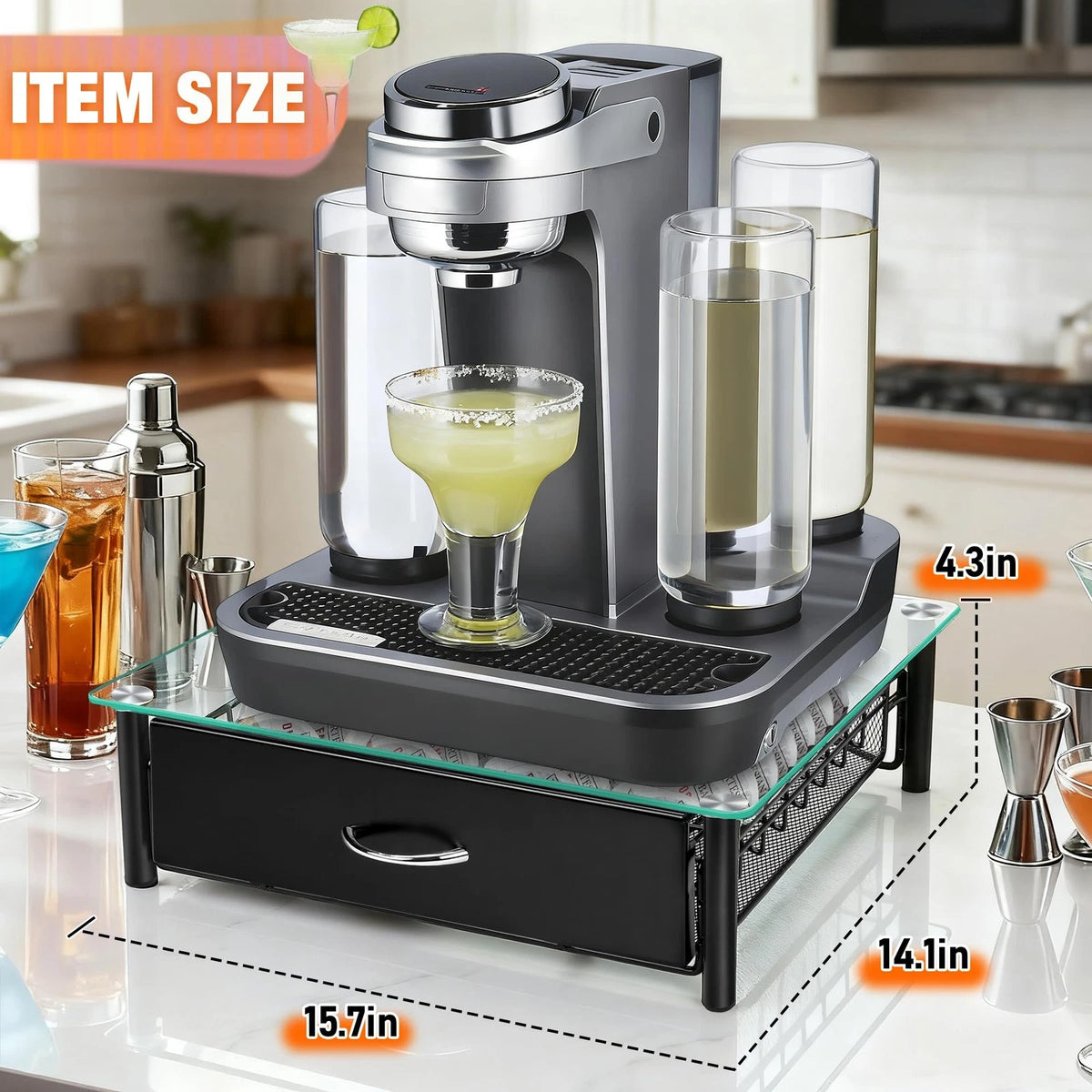 Cocktail Beverage Storage Drawer for 36 Pods Capacity (Tempered Glass)