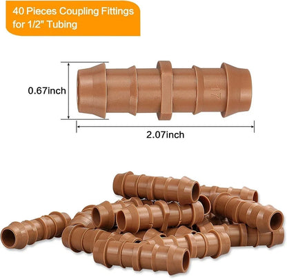40 Pieces Drip Irrigation Coupling Fittings for 1/2 Inch Tubing