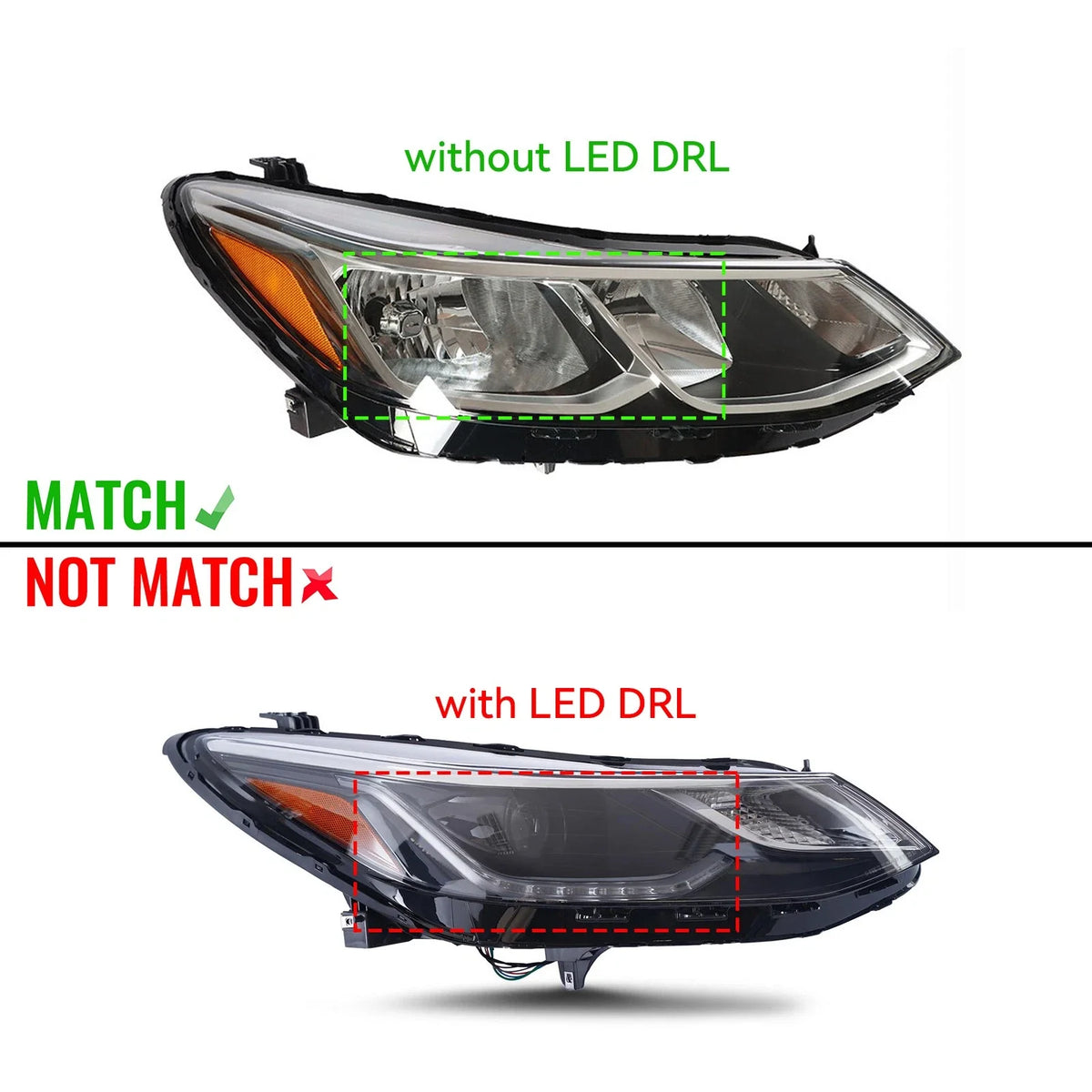 Halogen Headlight for Chevrolet Cruze (2016–2019) Right Side, Bulb w/o LED DRL