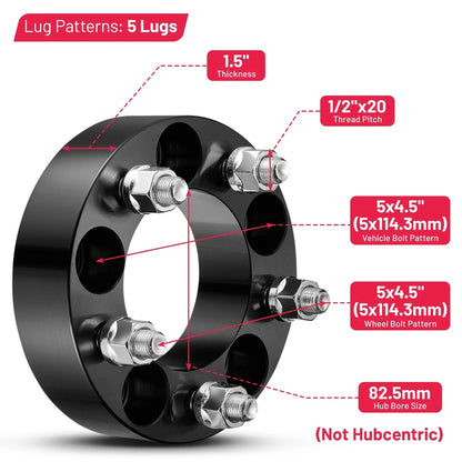2PCS 1.5 in Wheel Spacers for Ford Galaxie 1966–1967 (5x4.5, 5x114.3)