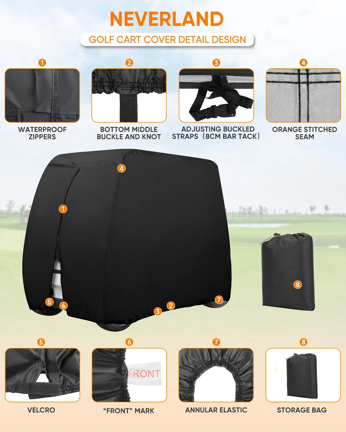 Waterproof Golf Cart Cover for EZ GO, Club Car, Yamaha (4 Passenger)