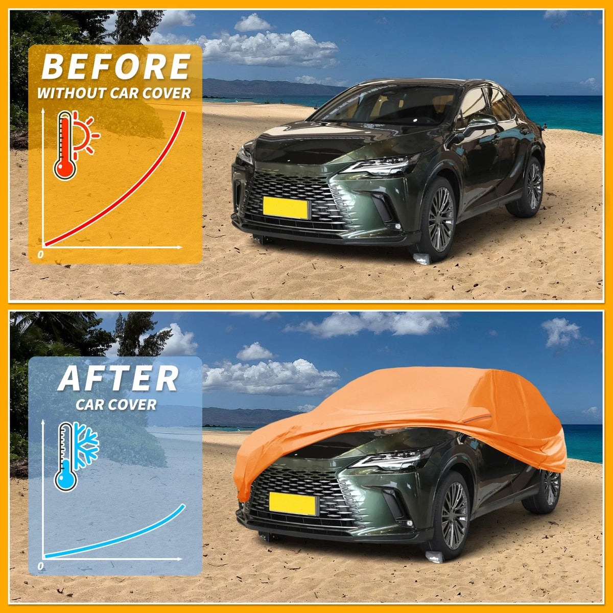 Waterproof Car Cover for Lexus RX (All Weather, Orange, Zipper)