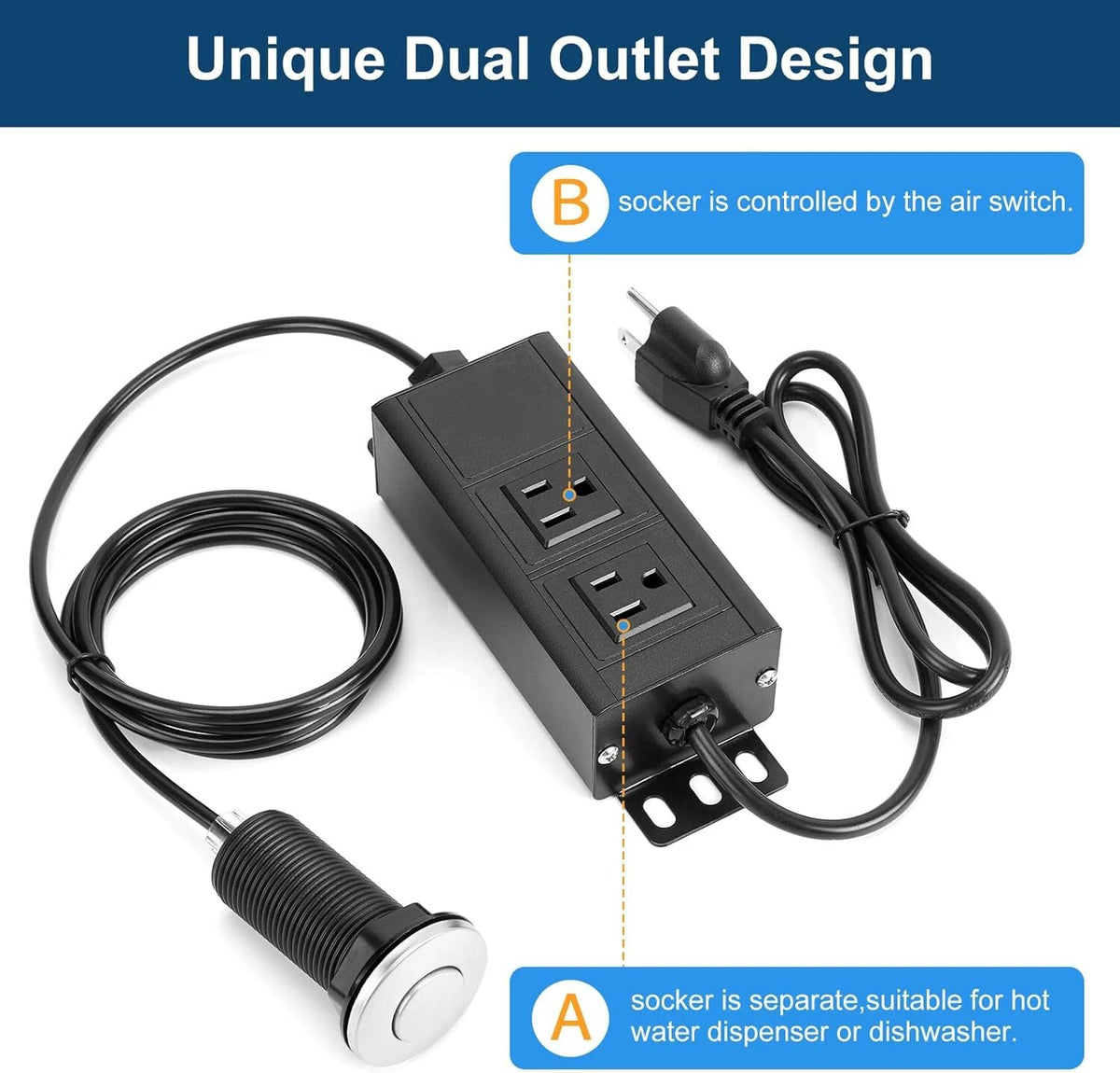 Dual Outlet Air Switch for Sink Top (3.58” Extra Silver)