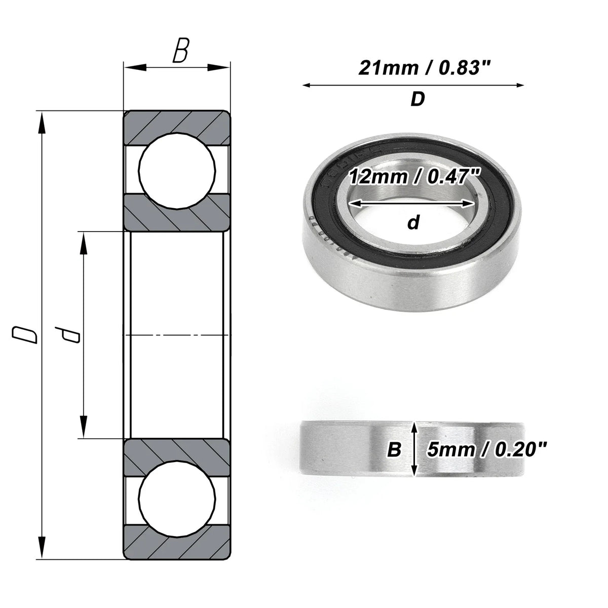 Deep Groove Ball Bearing P0 for Scooter Skateboard Wheel (12x21x5mm)